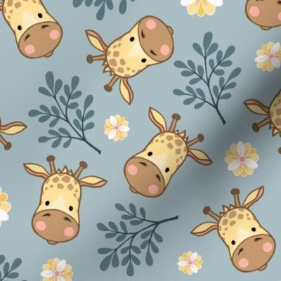 sweet giraffes 2 two inch baby giraffe face tossed garden botanical in dusty jade sea foam sage green kids childrens clothing and bedding