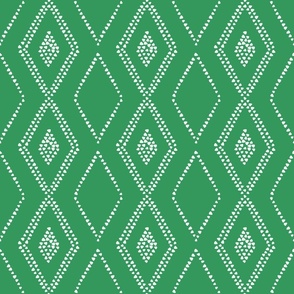 Mosaic - Tribal Diamonds - Kelly Green and White -Geometric- Bright and Bold - Large
