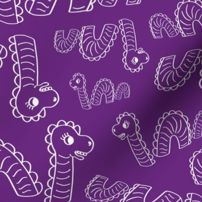 Zigzag Line drawing Lochness Monster Multidirectional White on Purple