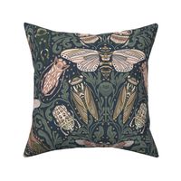 JUMBO Insects Botanical Heritage Morris Inspired Beetles Bees 24 in Blue Nights