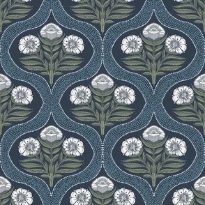 Floral Stem Botanical Garden Morris Inspired 4 in Blue Nights