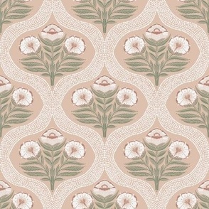 Floral Stem Botanical Garden Morris Inspired 4 in Cream Tan background