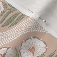 Floral Stem Botanical Garden Morris Inspired 12 in Cream Tan Background