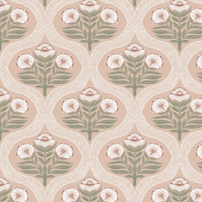 Floral Stem Botanical Garden Morris Inspired 12 in Cream Tan Background
