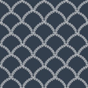 Lace Scallop Fabric  heritage garden collection Blue Nights white