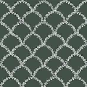 Lace Scallop Fabric  heritage garden collection Jungle Green