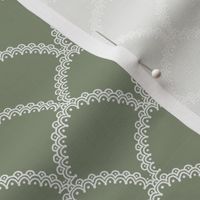 Lace Scallop Fabric  heritage garden collection Seagrass white