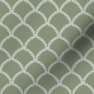 Lace Scallop Fabric  heritage garden collection Seagrass white