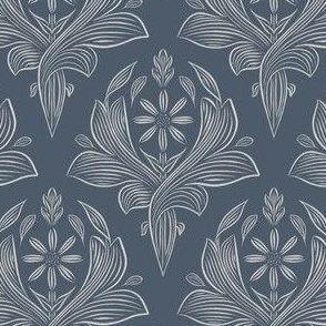 small scale // classic botanical line art - inky blue_ subtle grey