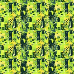 Cosmic Blossoms: Abstract Lime Green and Black Wildflower Aquarius Print