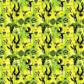 Aries Ram Blossom: Abstract Lime Green and Black Wildflower Print