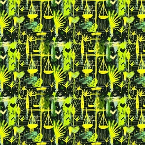 Harmony's Bloom: Abstract Lime Green and Black Wildflower Libra Scales Print
