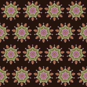 Mountain Laurel feedsack inspired brown green 2 inch repeat