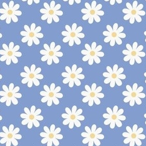 1" Spring Daisies - Half Drop - Blue and White