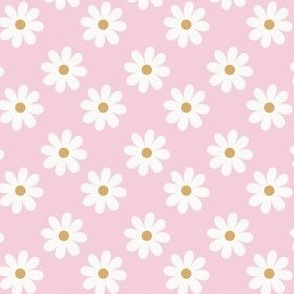 1" Spring Daisies - Half Drop - Pink and White