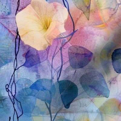 Morning Glories with watercolour