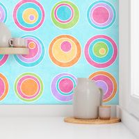 Party Wall Circles. With Texture. Colorful. Turquoise Background. Wallpaper.