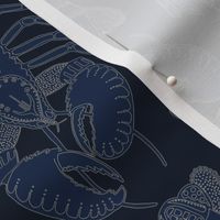 Blue Lobster with gold trim on a midnight blue background.