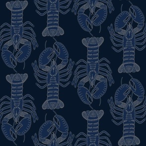 Blue Lobster with gold trim on a midnight blue background.