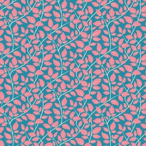 (S) Brambles - hand drawn stylised blackberry bramble leaves - pink on blue