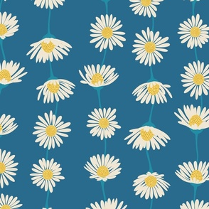 (L) Daisy Chain - sweet summer daisies stripe - deep blue