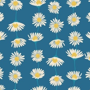 (M) Daisy Chain - sweet summer daisies stripe - deep blue