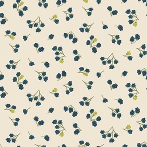 (M) Blackberry picking - hand drawn stylised wild brambles - blue on cream