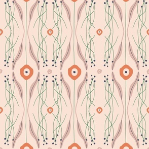 Art nouveau flower botanical pink orange and peach design