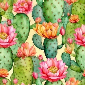 CACTUS PINK FLOWERS 6 WATERCOLOR SPRING GREEN PINK SUMMER FLWRHT