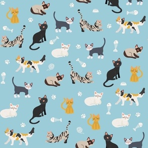 Cute Illustrated Cats on Blue