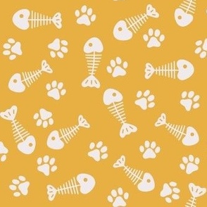 Fish bones and Paw Prints on Yellow