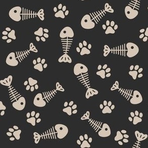 Fish bones and Paw Prints on Black