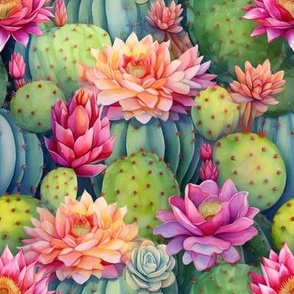 CACTUS FLOWERS 7 AQUA GREEN BLUE DREAMY PINK FLWRHT