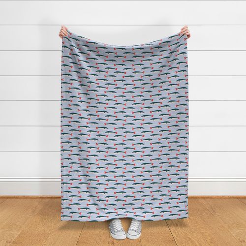 Summer By The Shore: Retro Sardines On Light Blue - small scale pattern