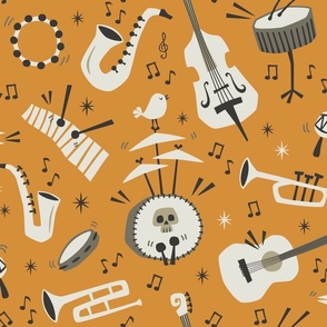 All that jazz - retro music party - orange background (large scale)