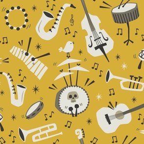 All that jazz - retro music party - mustard yellow background (large scale)
