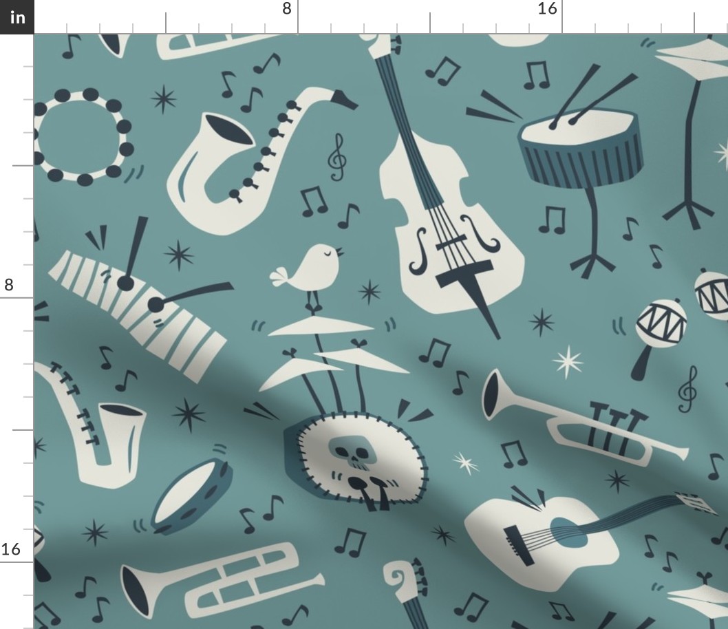 All that jazz - retro music party - faded grey blue background (large scale)