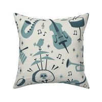 All that jazz - retro music party - grey blue, off white background (large scale)