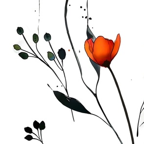 Open Romantic modern Orange watercolor poppies on white background XL
