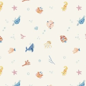 Colourful sealife- beige (small pattern)