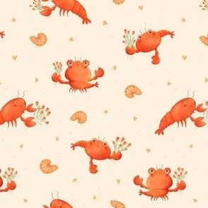 Medium - Cute lobsters holding flowers on cream