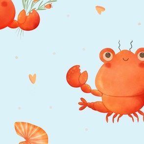 Jumbo - Cute lobsters holding flowers on light blue