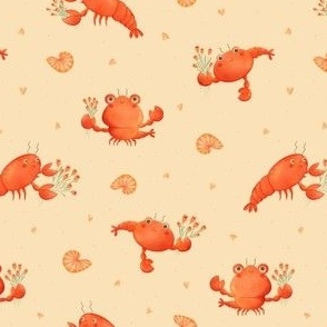 Medium - Cute lobsters holding flowers on peach