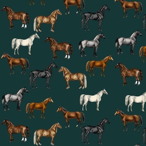 Vintage Horses Dark Emerald // large