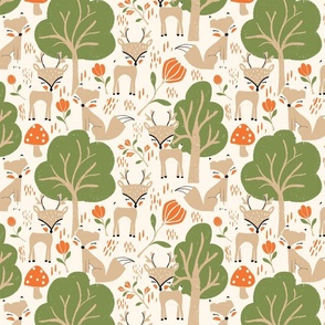 Enchanted Woodland Playmates in Forest Green and Autumn Orange