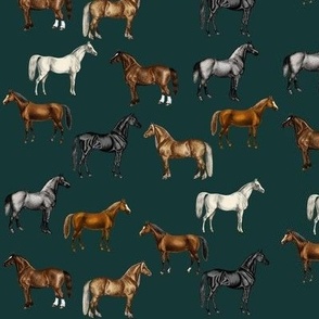 Vintage Horses Dark Emerald // small