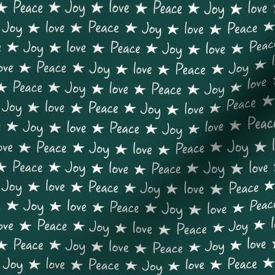 Love, joy, peace, stars, typography, forest green