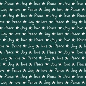 Love, joy, peace, stars, typography, forest green