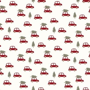 ( small ) vintage, red car, christmas tree - scattered cars 