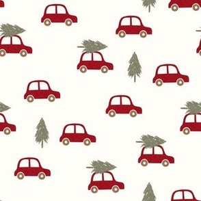 vintage, red car, christmas tree - scattered cars 